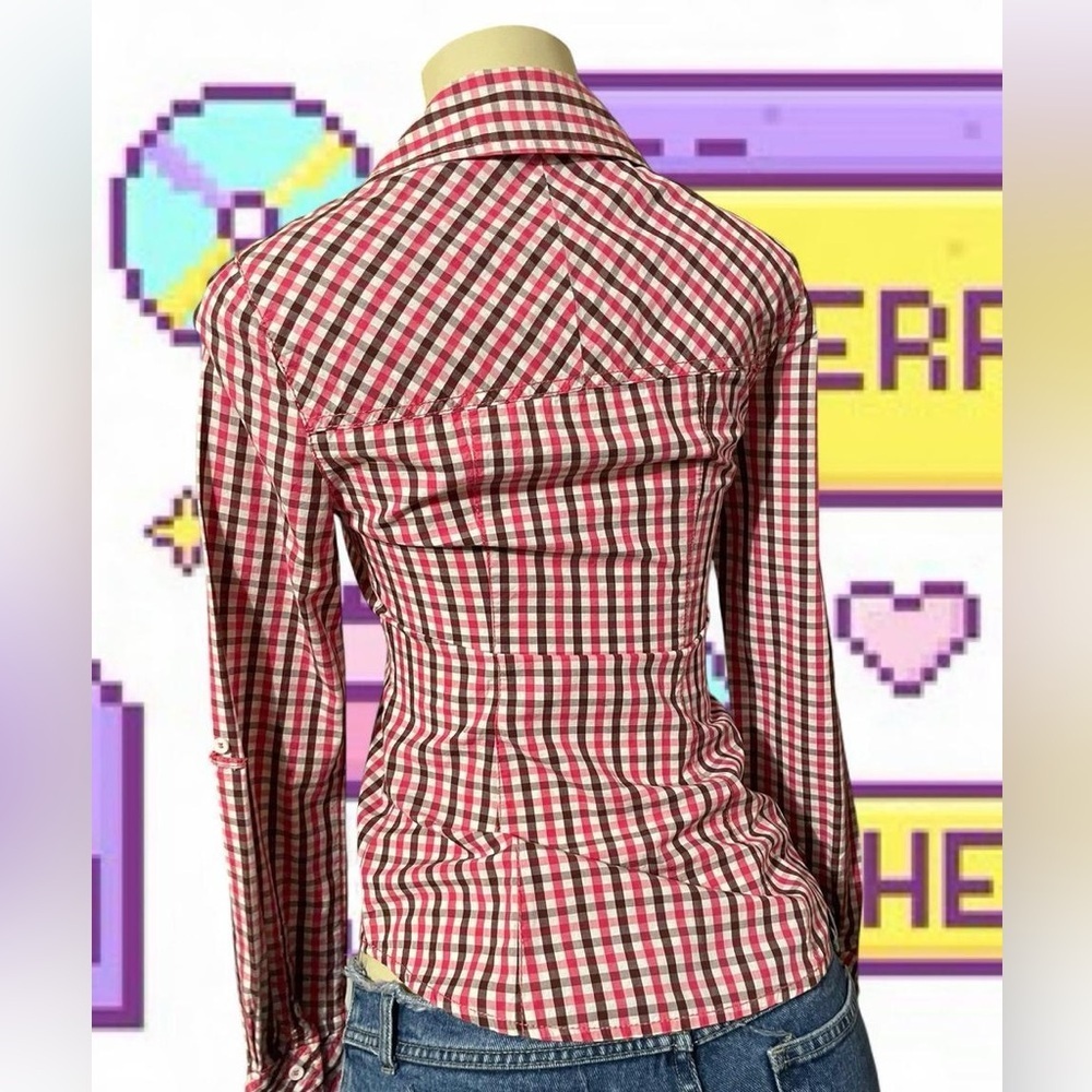 Guess Red Plaid Women's Button-Down Shirt - Picture 4 of 6